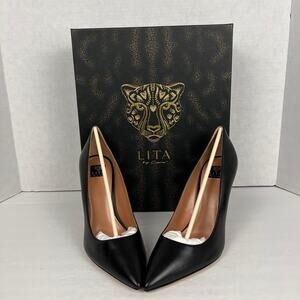 Lita By Ciara Black Pump Womans Shoes Italian Leather Solid Point Toe Size 39/8